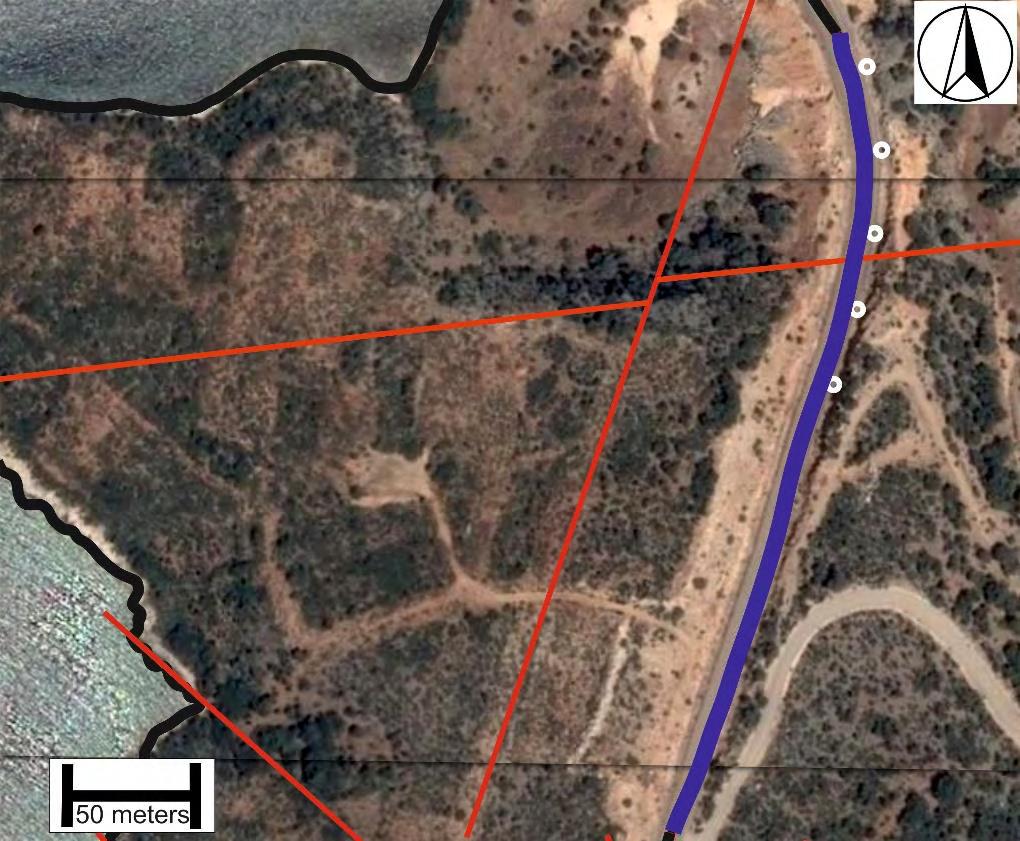 Εικόνα 4.14: Η τομή C κατά μήκος του δρόμου. Το μήκος της είναι 310 μέτρα και η μαύρη γραμμή αναπαριστά την C.East.