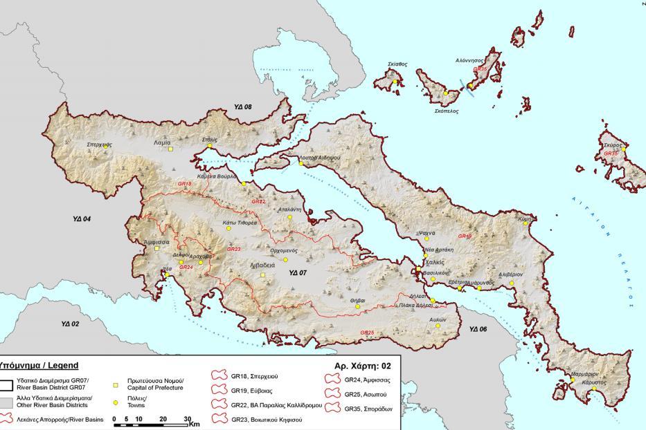 GR35 Σποράδων Εικόνα 2: Θέση και όρια του Υδατικού Διαμερίσματος Ανατολικής Στερεάς Ελλάδας Λεκάνη απορροής Σποράδων Το Υδατικό Διαμέρισμα χαρακτηρίζεται μορφολογικά ορεινό έως ημιορεινό.