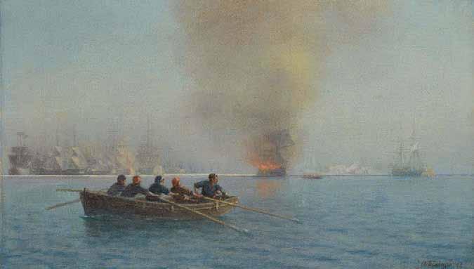 133 Αιμίλιος Προσαλέντης (185-126) Πυρπόληση τουρκικού πλοίου υπογεγραμμένο κάτω
