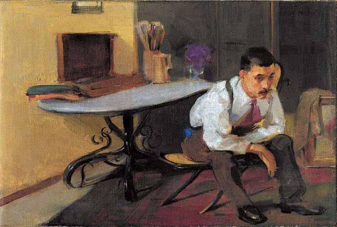 8 Νικόλαος Λύτρας (1883-1927) Ο καλλιτέχνης στο εργαστήρι υπογεγραμμένο πάνω δεξιά: Ν. Ν. Λύτρας λάδι σε μουσαμά, 27 x 41 cm. 30.000-40.000 ΕΚΘΕΣΕΙΣ: Αθήνα, Εθν. Πινακοθήκη & Μουσείο Αλ.