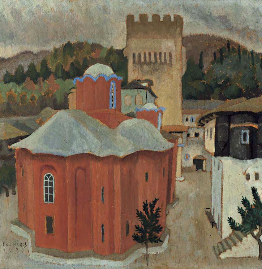 42 Πολύκλειτος Ρέγκος (1903-1984) Άγιον Όρος, Μονή Καρακάλλου υπογεγραμμένο και χρονολογημένο κάτω αριστερά: POL.
