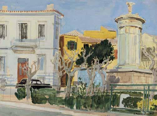 52 Γιώργος Μανουσάκης (1914-2003) Το μνημείο του Λυσικράτους στην Πλάκα χρονολογημένο και υπογεγραμμένο κάτω δεξιά: Γ.