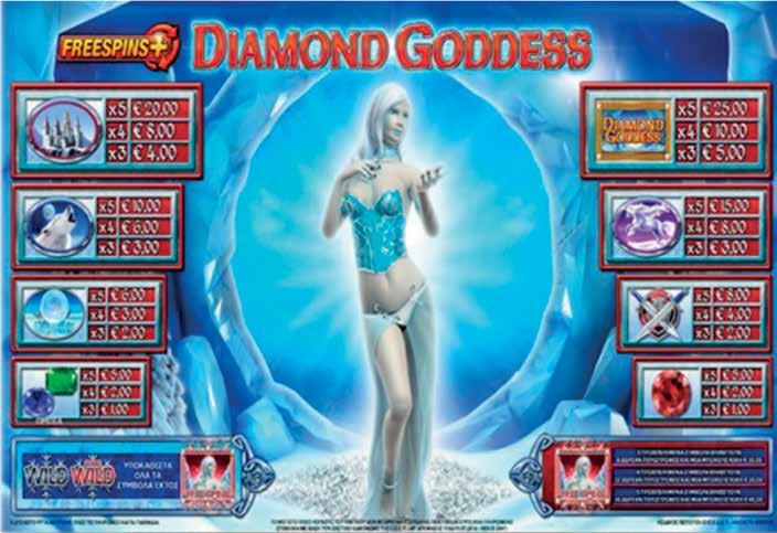 5.1.3 DIAMOND GODDESS / ΠΙΝΑΚΑΣ ΠΛΗΡΩΜΩΝ/ΑΠΟΔΟΣΕΩΝ Μόνο το υψηλότερο κέρδος πληρώνεται ανά κερδοφόρα γραμμή. Το κέρδος δεν μπορεί να υπερβεί τα 5.000œ σύμφωνα με τον σχετικό κανονισμό της Ε.Ε.Ε.Π. Αν φτάσετε το όριο, το αγορασμένο παιχνίδι τελειώνει αμέσως.