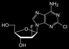 klofarabín 5-(6-amino-2-chlórpurin-9-yl)-4-fluór-2-(hydroxymetyl)oxolan-3-ol. C 10 HClFN 5 O 3, M r 303,677; purínové nukleozidové antineoplastikum, kt. sa pouţíva v th. akút.