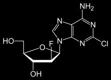 klofarabín 5-(6-amino-2-chlórpurin-9-yl)-4-fluór-2-(hydroxymetyl)oxolan-3-ol. C 10 HClFN 5 O 3, M r 303,677; purínové nukleozidové antineoplastikum, kt. sa pouţíva v th. akút.
