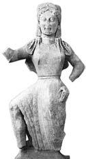 Anatomia ez dago oso garatua, oso geometrizatua Kouros-a sarritan agertzen den eskultura mota da Denboran zehar zurruntasuna galduz, frontaltasuna, adierazkortasun eza ere Antzeko garapena Kouraiak