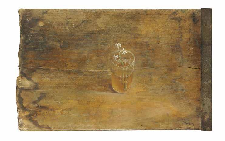 43 Χρήστος Μποκόρος Ποτήρι Ελαιογραφία σε ξύλο. 27χ45 cm.
