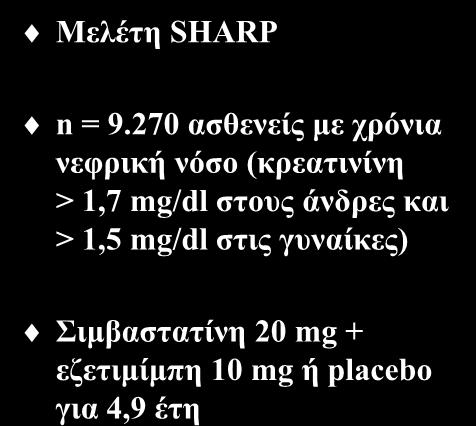 Επίδραση του συνδυασμού στατίνης/εζετιμίμπης στα καρδιαγγειακά συμβάματα σε ασθενείς με χρόνια νεφρική νόσο (Ι) Μελέτη SHARP n = 9.