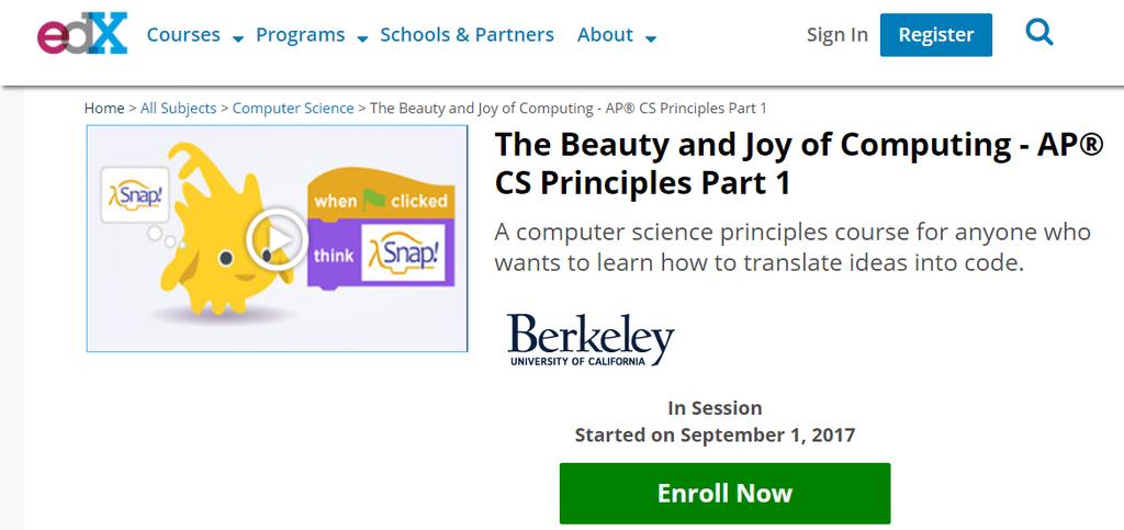 Έρευνα αγοράς για άλλα MOOC σε Scratch 54 The Beauty and Joy of Computing για το Snap!