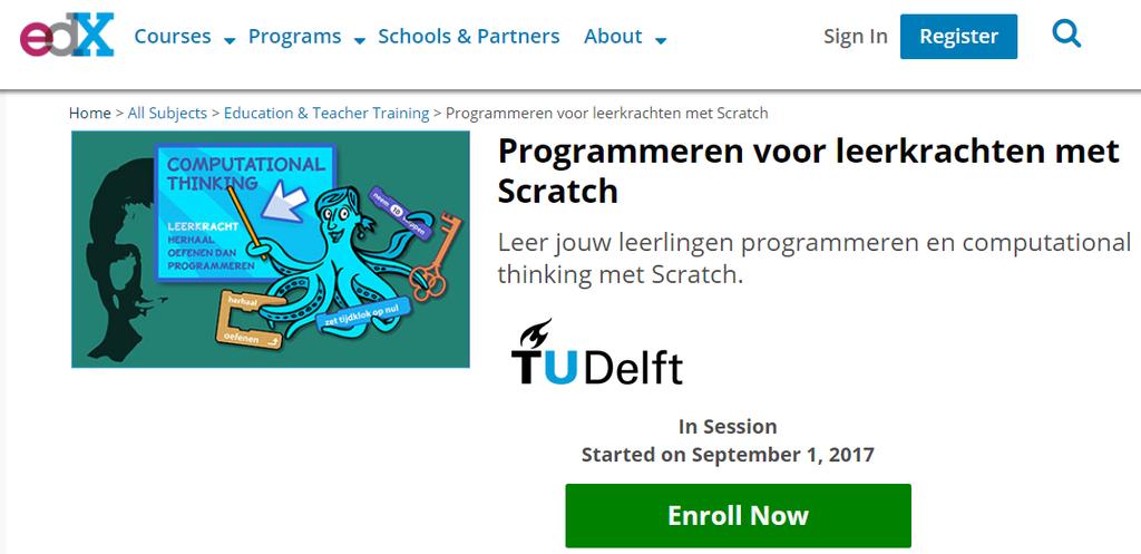 Έρευνα αγοράς για άλλα MOOC σε Scratch 55 Programmeren voor leerkrachten met Scratch με την Felienne Hermans, καθηγήτρια στο Delft