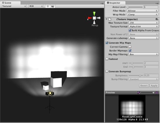 Spot Light Cookie Standard Assets->Light Cookies. Φωτισµοί Δημιοργία δικού μας: 1. Δημιουργία cookie texture στο Photoshop.