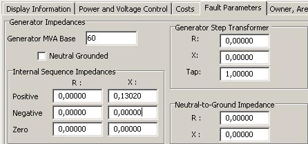 1.9. att. Ģeneratora īsslēgumu parametru rediģēšanas logs Internal Sequence Impedances šis darbības lauks reprezentē ģeneratora iekšējo pretestību visām trim secībām.
