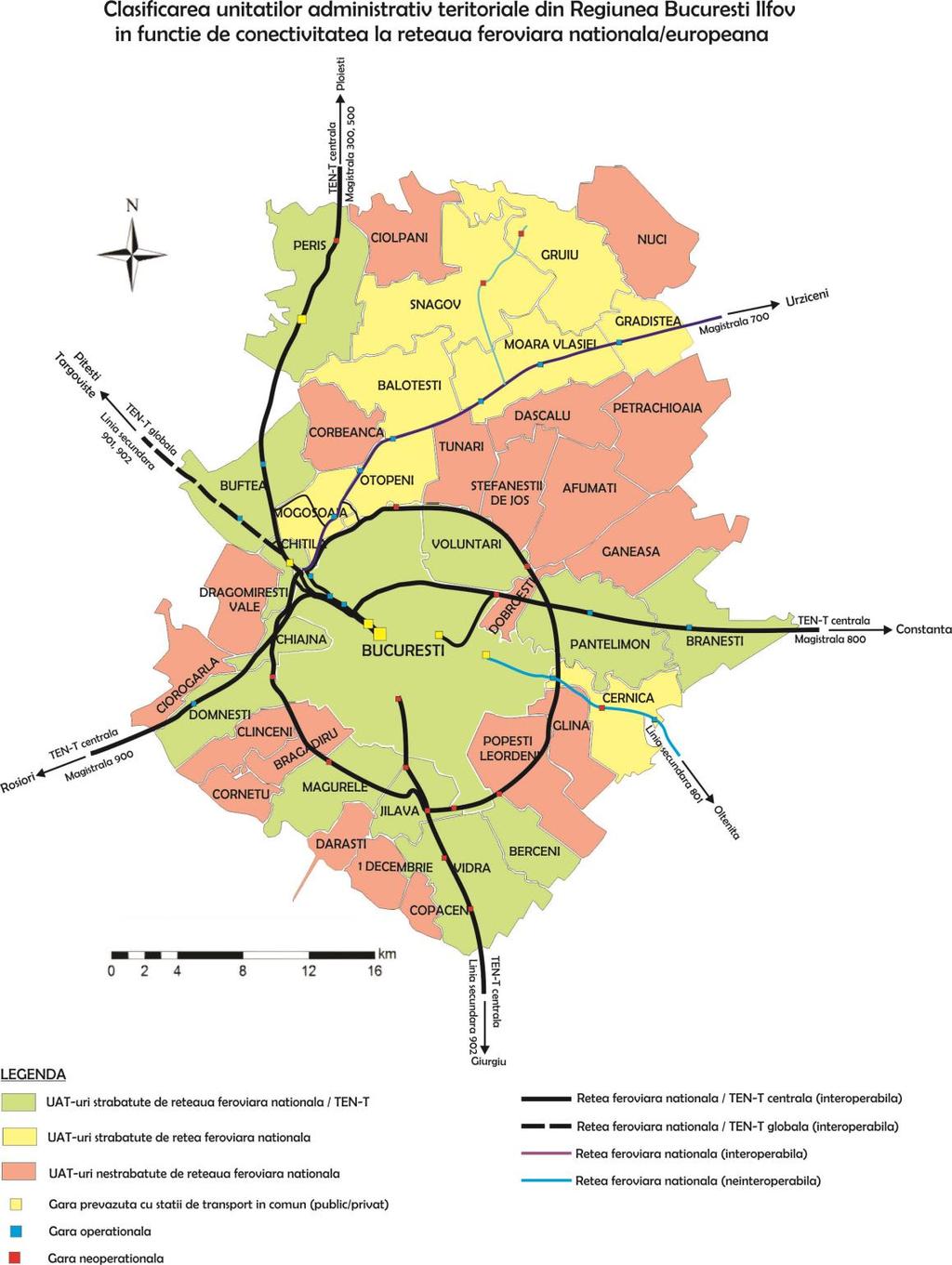 In judeţul Ilfov cele mai importante staţii de cale ferata sunt cele din comunele Chitila, Buftea şi Periş, toate aflându-se pe ruta Bucureşti Ploieşti, aparţinând reţelei TEN-T centrală.