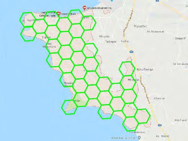 Στην παρακάτω εικόνα απεικονίζονται οι κυψέλες κάλυψης της περιοχής: Εικόνα 5.9.: Κυτταρική σχεδίαση δήμου Θερμαϊκού 5.8.2.