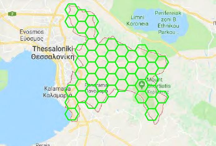 Στην παρακάτω εικόνα απεικονίζονται οι κυψέλες κάλυψης της περιοχής: Εικόνα 5.11.: Κυτταρική σχεδίαση δήμου Πυλαίας - Χορτιάτη 5.8.3.
