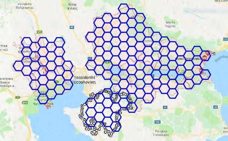 Στην παρακάτω εικόνα απεικονίζονται οι κυψέλες κάλυψης της περιοχής: Εικόνα 5.17.: Κυτταρική σχεδίαση της ανοιχτής περιοχής 5.8.6.