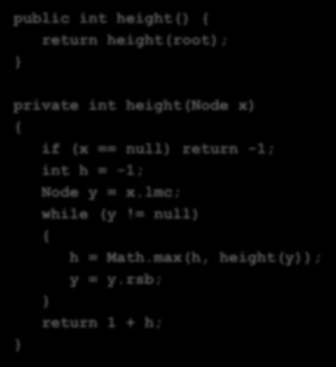 مثال: محاسبه ی ارتفاع یک درخت LMC-RSB 20 puli int hiht() rturn hiht(root); privt int hiht(no x) i (x ==