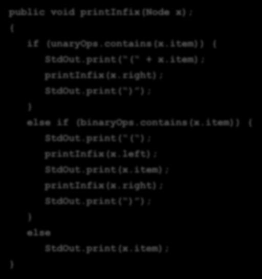 تبدیل درخت عبارت به فرم کامال پرانتزی 68 puli voi printinix(no x); i (unryops.ontins(x.itm)) StOut.print( ( + x.itm); printinix(x.riht); StOut.