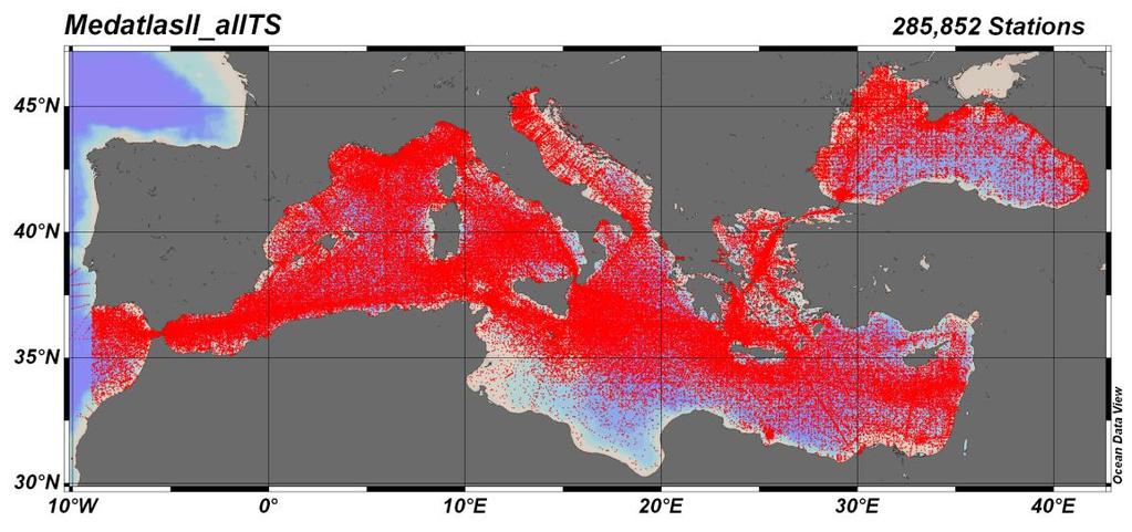 Fig. 2.6: Τοποθεσίες σταθμών δεδομένων MEDAR/MEDATLAS (Fischaut et al., 2003) 2.