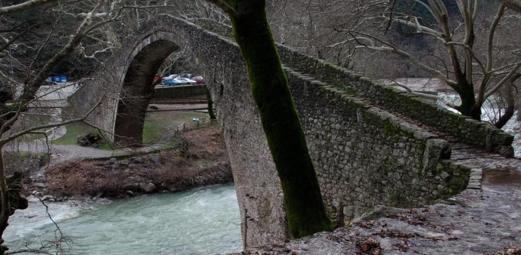 2.2. Μορφή και υλικά δόμησης Είναι μονότοξο γεφύρι με καθαρό άνοιγμα 28,90m περίπου, ύψος 15,30m και πλάτος 2,70m. Το μεγάλο του άνοιγμα δίνει στο γεφύρι μεγαλοπρέπεια και μοναδικότητα στην περιοχή.