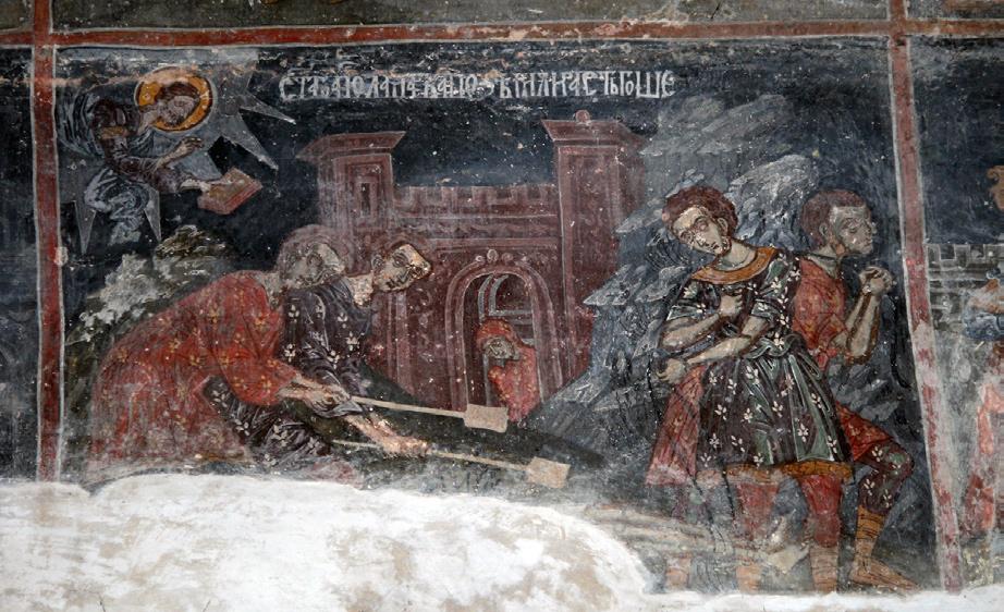 322 Милица Поповић Сл. 10 Страдање апостола Марка Fig. 10 Martyrdom of Mark Трећа сцена на јужном зиду илуструје Усековање апостола Јакова Зеведејевог (+shknovenie sütago apüstola iakova; сл.