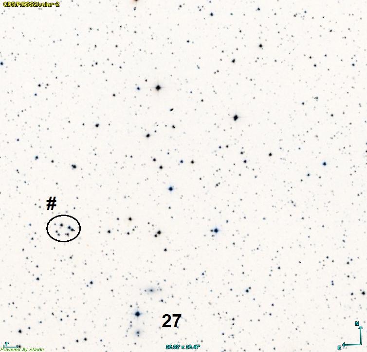ανοιχτό σμήνος 2331 07 07.0 +27 17 φ.μ. 8,5 18 Μεγάλο, πολύ αραιό. 42x60: Λίγα αχνά αστέρια. 170x250: Ένα πολύ χαλαρό σύμπλεγμα πάνω από ώεκα μέτρια αστέρια. Επιμήκης Β-Ν.