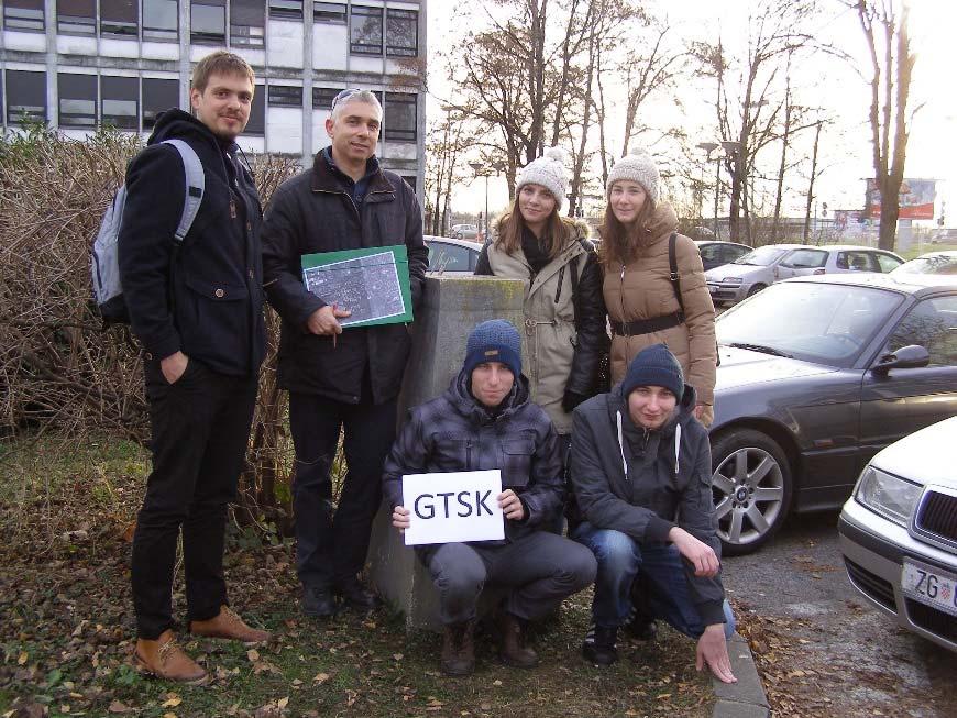Slika 3. Studenti u društvu asistenata prilikom rekognosciranja mreže GNSS točaka dana 30. studenog 2016. godine (točka GTSK).