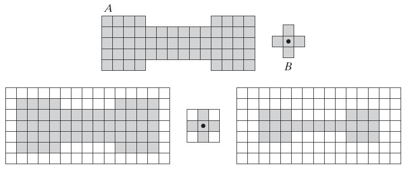 Συστολή Α με Β a) A set (each shaded square is a member of the set). (b) A structuring element.