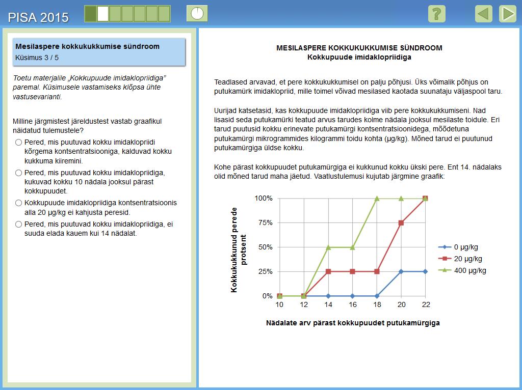 LOODUSTEADUSED Standardsed üksused Üksus CS600 Mesilaspere kokkukukkumise sündroom Avalikustatud küsimus 3 Küsimuses on vaja tõlgendada graafikut, mis esitab andmeid putukamürgi kontsentratsiooni ja