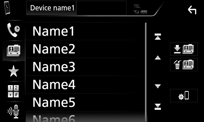 Έλεγχος Bluetooth Κλήση μέσω του προεπιλεγμένου αριθμού 1 Αγγίξτε το [ ]. 2 Αγγίξτε το Όνομα ή τον αριθμό τηλεφώνου.