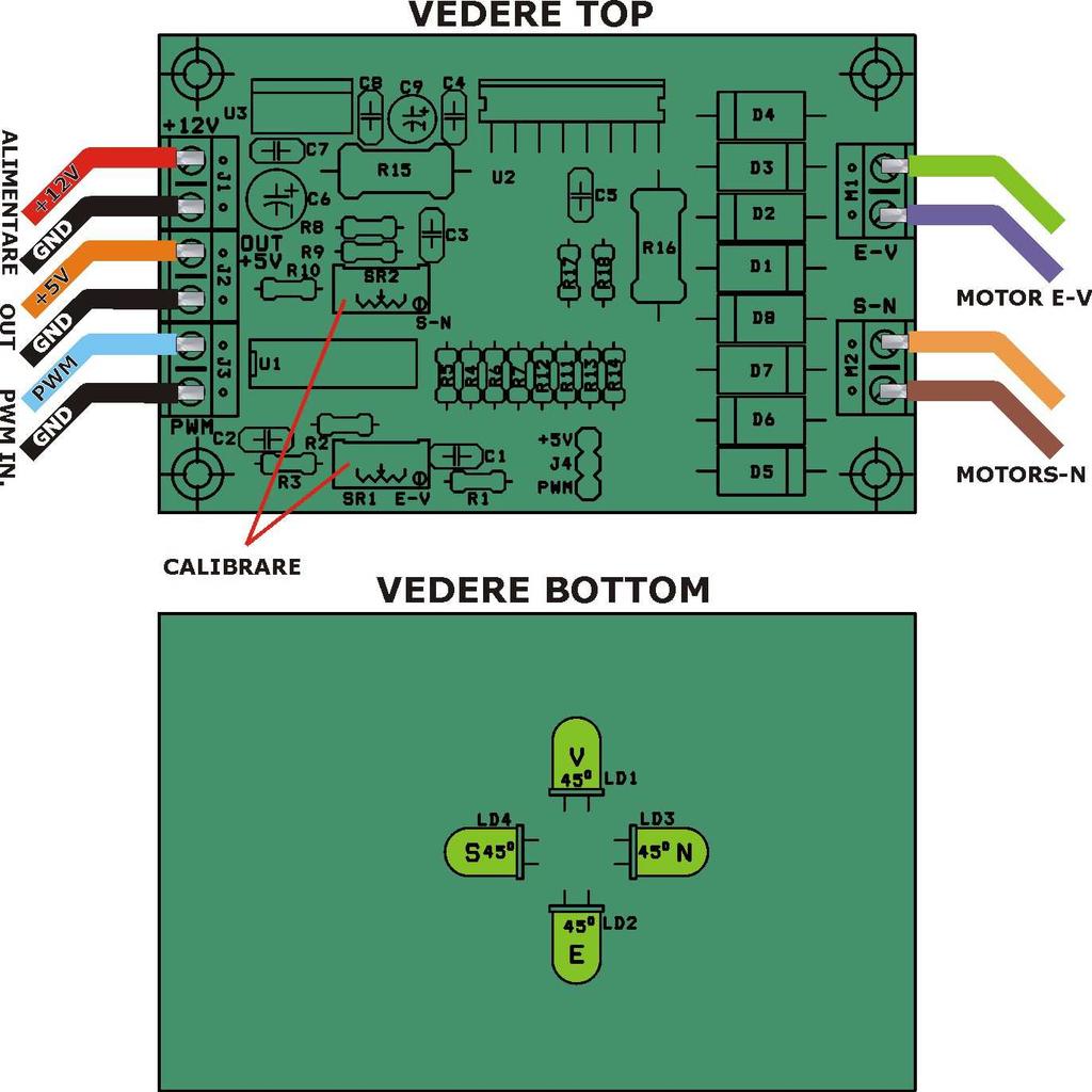 Amplasarea componetelor Lista de componente Nr.Crt. Componenta Denumire Valoare Cant 1 C1,C3 Condensator N.P. 10nF 2 2 C2,C4,C5,C7,C8 Condensator N.P. 100nF 5 3 C6 Condensator Pol.