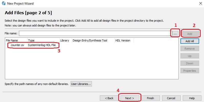 5. Πρέπει να προσθέσουμε τα system Verilog αρχεία του project.