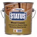 STATUS WOOD CLASSIC Διακοσμητικό βερνίκι ξύλου Υψηλής ποιότητας βερνίκι πολυουρεθάνης ενός συστατικού, για εξωτερικούς ή εσωτερικούς χώρους. Ξεχωρίζει για τη μεγάλη αντοχή και γυαλάδα του.