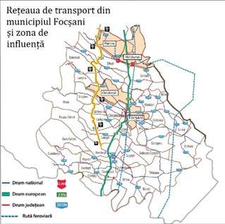 Fig. 38. Rețeaua de transport din Municipiul Focșani și zona de influență 139 Calea ferată din municipiul Focşani face parte din reţeaua principală a CFR.