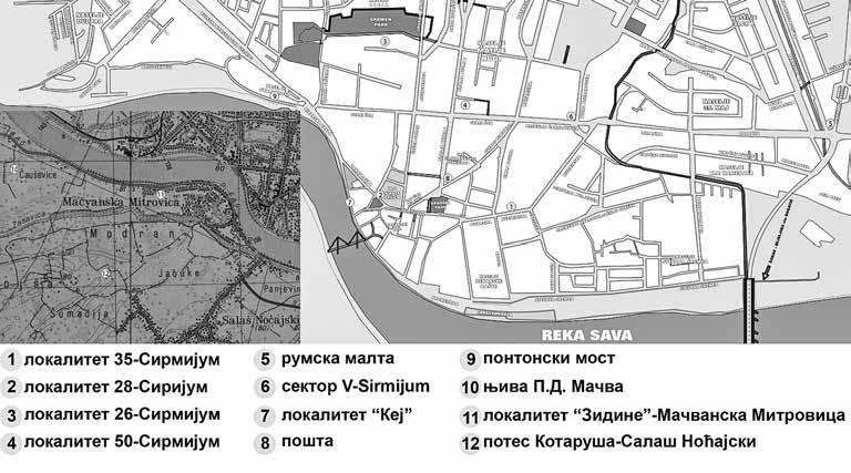 Мирјана ВОЈВОДА и Мирослав ЈЕСРЕТИЋ Карта 1 Положај локалитета са налзима новца Никеје Налази новца битинијске ковнице Никеје, забележени су на следећим налазиштима у Сремској Митровици или њеној