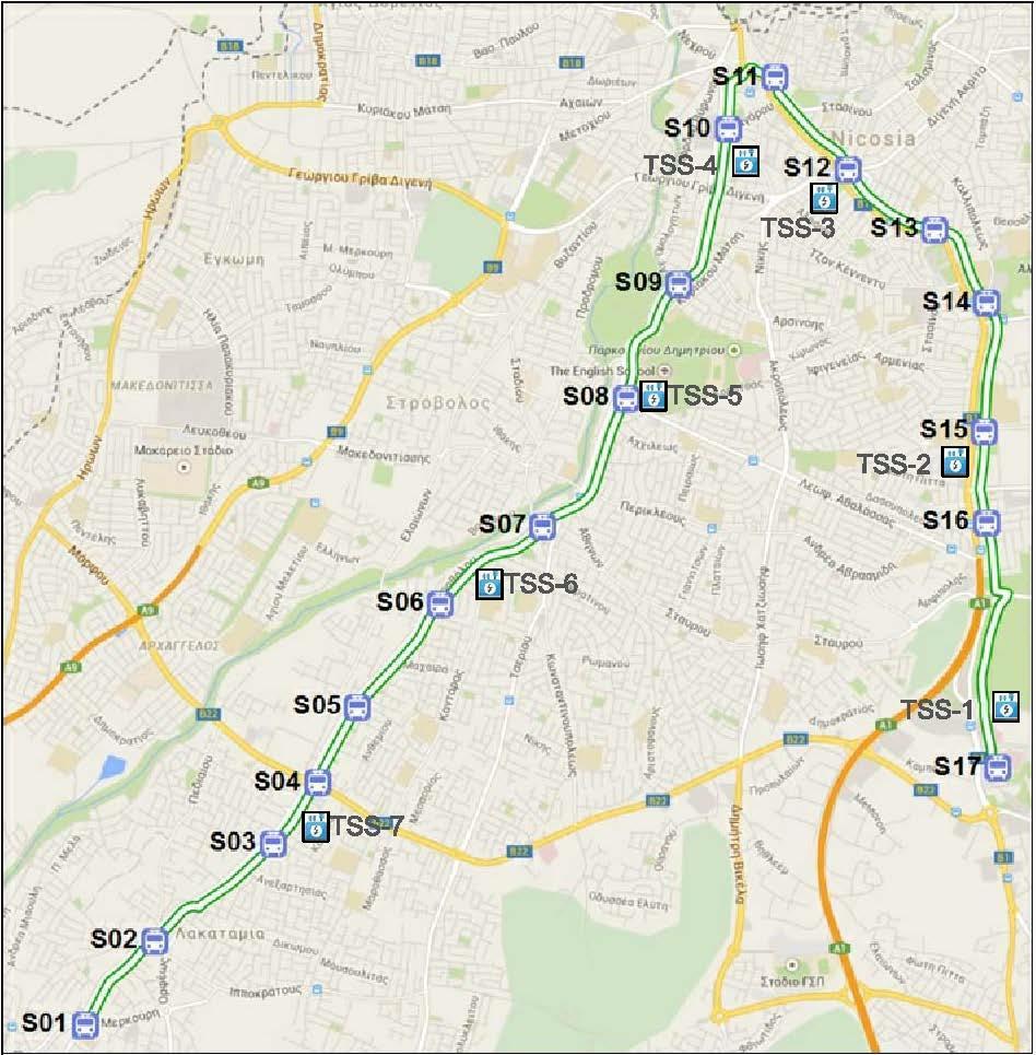 A Tramway System for Nicosia Length 14,2 km Frequency 10 mins Mean speed 23,6 km/h 16 vehicles Implementation