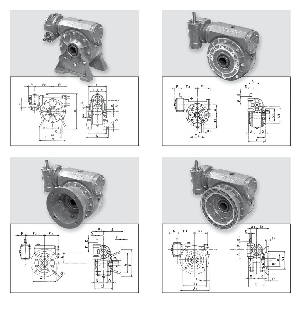 گیربکس های حلزونی VF.../VF... ابعاد کلی Industrial Gearboxes manufacturer VFVF.../A VFVF.../P VFVF.../F VFVF.../FC از اندازه ی 49 تا 86 نوع p به صورت استاندارد با دو پایه P ارائه می شود.