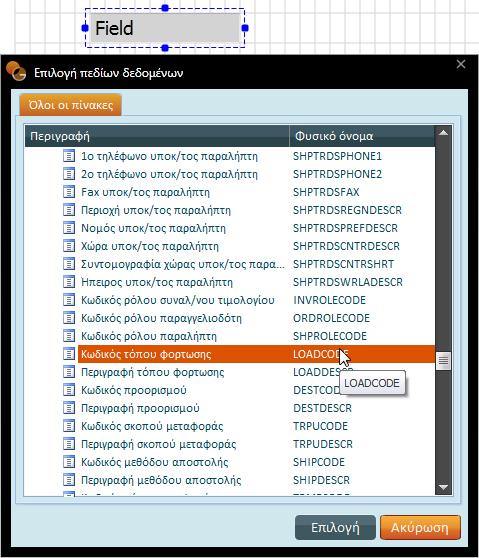 Σε θάζε πεδίν πνπ έρεηε δεκηνπξγήζεη (Field Item) θαη αθνξά ζπγθεθξηκέλν πεδίν ηεο εθαξκνγήο, είλαη απαξαίηεην λα ην ζπλδέζεηε κε ην πξαγκαηηθό