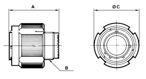 8D - D38999 Stainless Steel Series Plug type 5 (8D) or type 26 (D38999) Shell A B C size Max. thread Max. 09 (A) 31.00 M12 x 1-6g 21.