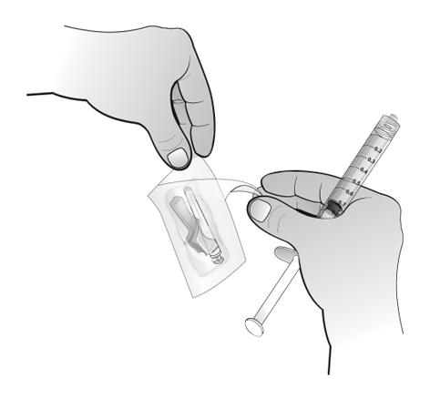 următoarele operaţiuni: Ţineţi seringa în palmă cu vârful în sus, îndepărtaţi capacul de siguranţă al acului din ambalaj.