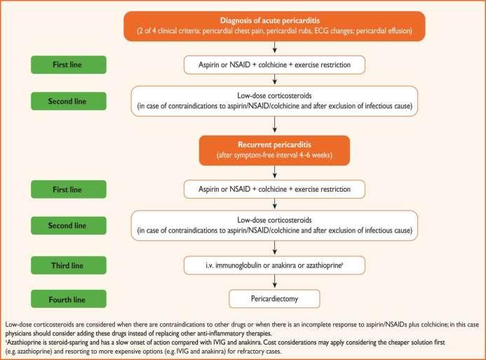 Therapeutic algorithm for acute and recurrent pericarditis. Authors/Task Force Members et al. Eur Heart J 2015;eurheartj.