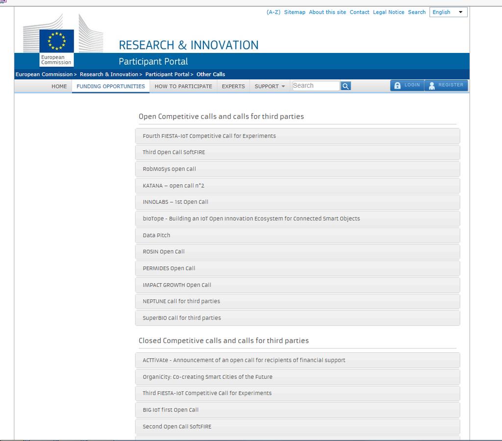 Where to find other open calls on participant portal?