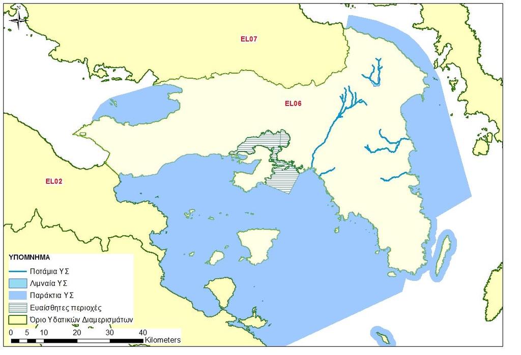 Ευαίσθητες Περιοχές Στo ΥΔ Αττικής (EL06), βάσει της Υ.Α. 19661/1982/1999 (ΦΕΚ 1811Β /29.09.1999), έχουν οριστεί οι ακόλουθες ευαίσθητες περιοχές (βλ.