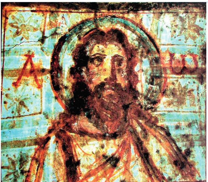 4. Το Άλφα και το Ωμέγα, Κατακόμβη της Δομιτίλλας, Ρώμη, 5ος αι. α. εκκλησία: (ετυμολογία) αρχ. < ἔκκλητος < ἐκκαλῶ «καλώ έξω, συγκαλώ» < ἐκ- + καλῶ. Η λ.