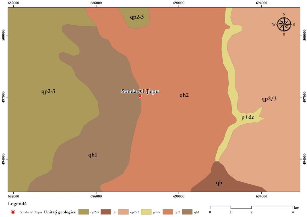 AMROMCO ENERGY SRL Forajul sondei A1 Ţepu Conform hărţii geologice a României, scara 1:200.000 (Figura nr.