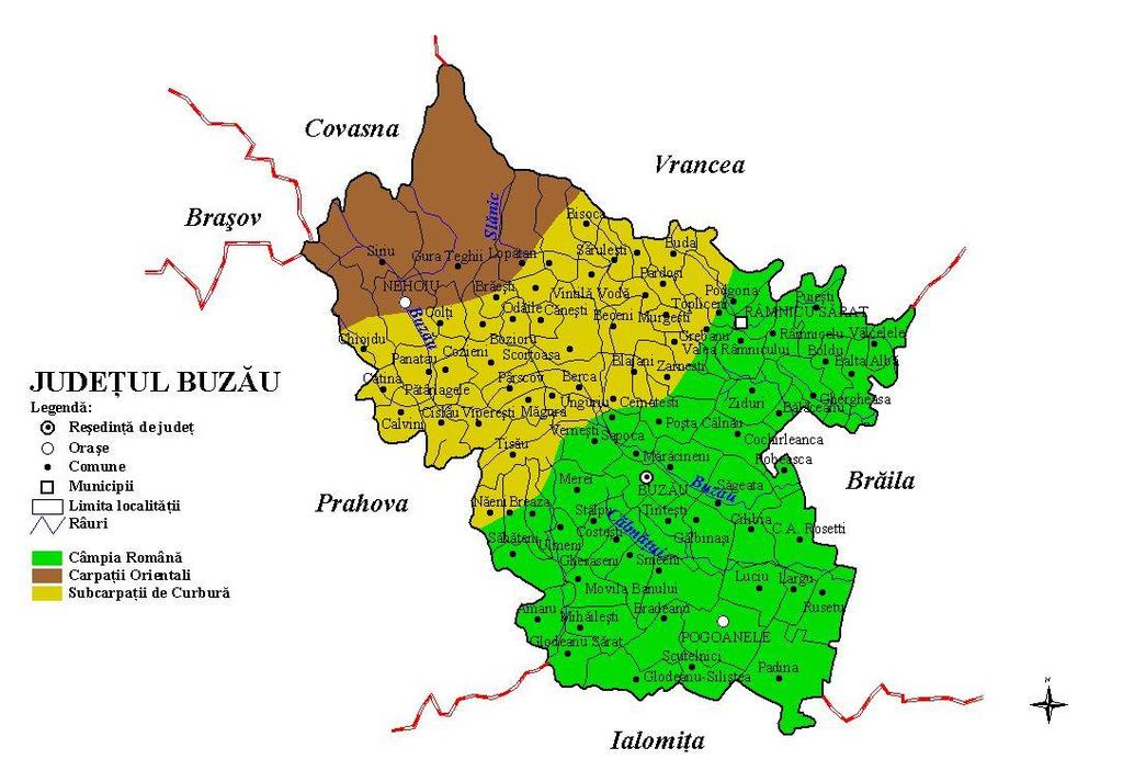 2.1.3 Relief Judeţul Buzău ocupă cea mai mare parte a bazinului hidrografic al râului Buzău, cuprinzând în mod armonios toate formele de relief: munţi în partea de nord, câmpie la sud, între acestea