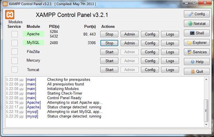 3.1.33 Τι είναι το XAMPP Εικόνα 12 XAMPP Control Panel Χ (cross-platform = λειτουργεί σε πολλές πλατφόρμες) Apache HTTP Server MySQL PHP Perl To XAMPP αποτελεί στην ουσία ένα πακέτο, το οποίο