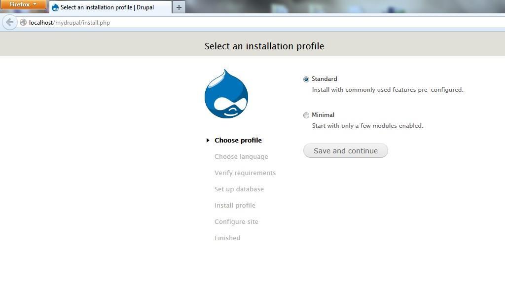 Επιλέγουμε standard installation profile Εικόνα 36 Ρυθμίσεις Drupal (4)