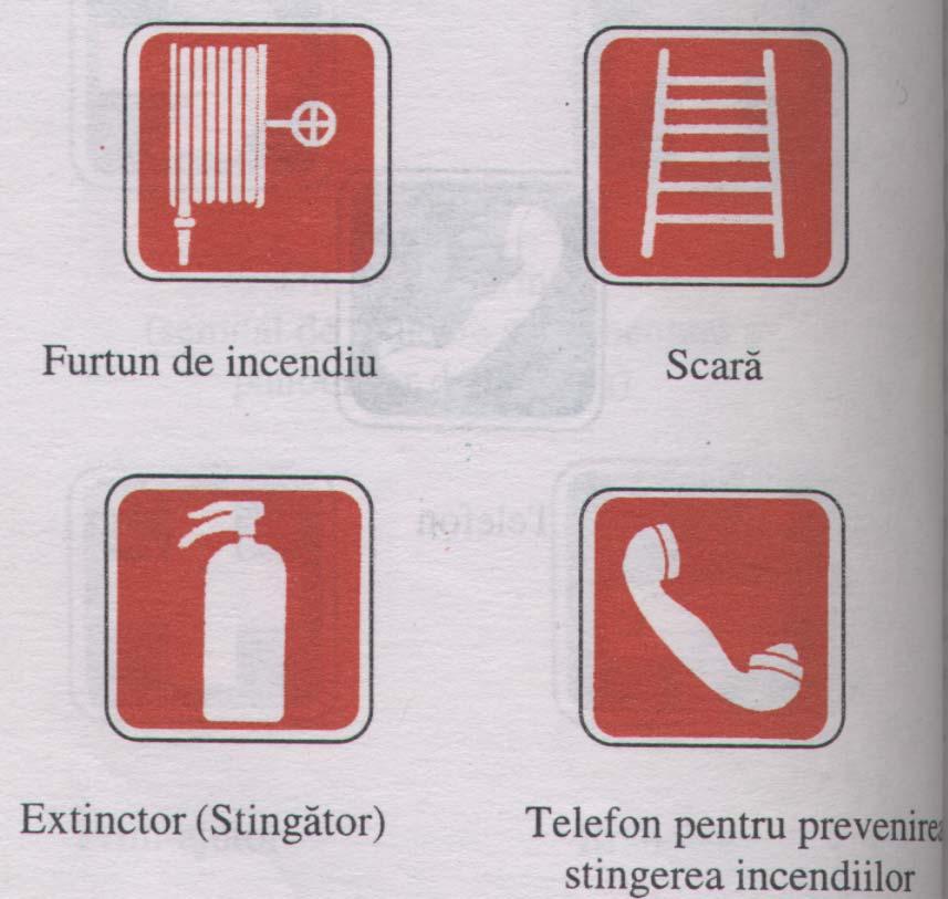 - panouri privind materialele sau echipamentele pentru prevenirea şi stingerea incendiilor.