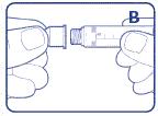 B Pevne nasaďte ihlu, spolu s vonkajším krytom ihly, priamo na pero (naskrutkujte alebo zatlačte ihlu, podľa typu ihly).